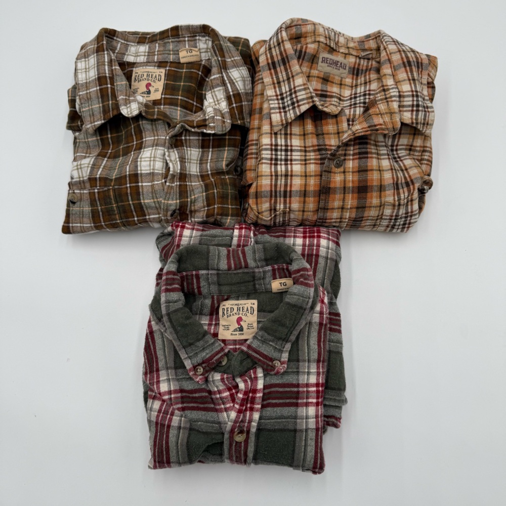 RedHead Men's Plaid Button Down Shirts - Brown, Green, Red Lot of 3